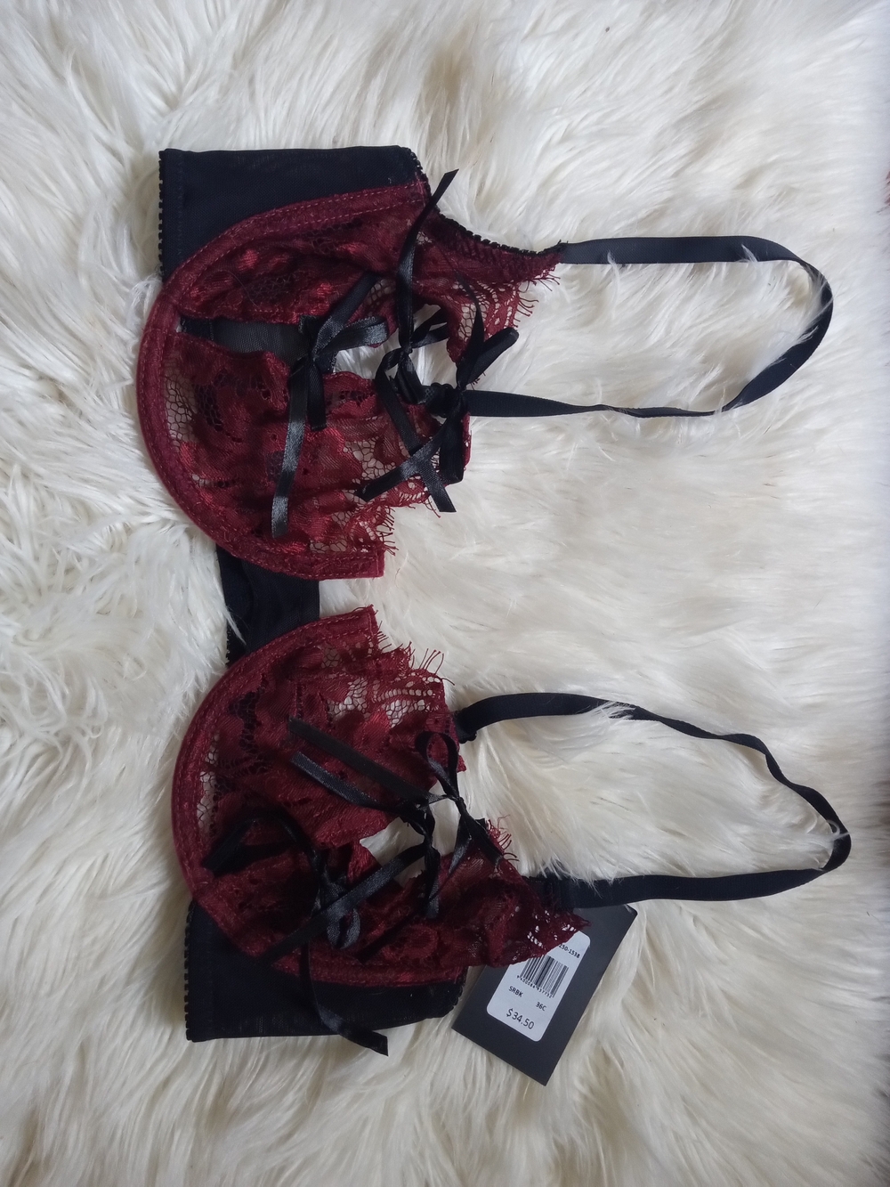 Frederick's of Hollywood Black and Burgundy Lace Underwire Bra